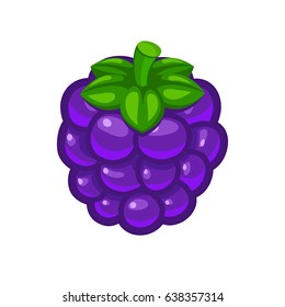 Einzel-Brombeere mit grüner Leine, Vektorsymbol einzeln auf weißem Hintergrund für Lebensmittelkunst und Illustration