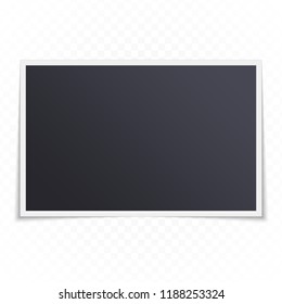 Single blank photo frame with shadow effects, isolated on transparent background. Vintage Photo Frame mockup in realistic style for your picture. Vector illustration EPS 10.