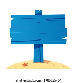 Single blank signpost on beach sand vector isolated illustration