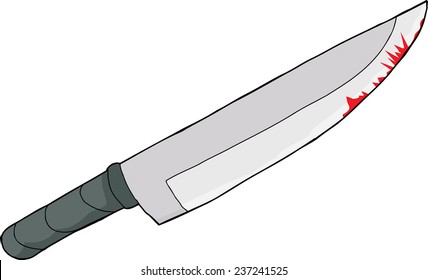 Single bloody dagger over white background