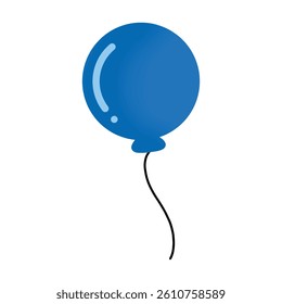 A single blue balloon with a black string and shiny highlight, created in a playful cartoon style. Great for birthday cards, party invitations, or festive digital projects.