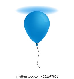 Single blue balloon isolated on white. Blue balloon rose to the ceiling.