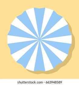 Single blue beach umbrella. Top view. Vector.