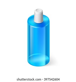 Single Blue Bottle of Shampoo on White