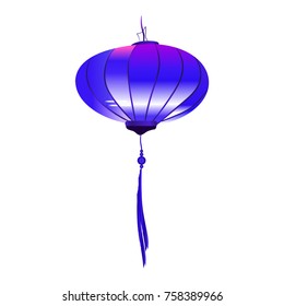 Single blue chinese lantern isolated on  white background. Template element for design. Vector holidays illustration