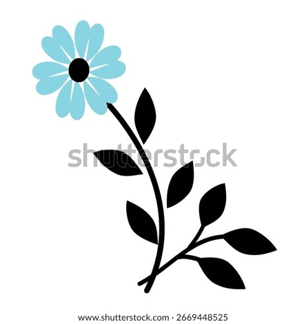 Single blue daisy with black leaves, great for floral-themed projects.