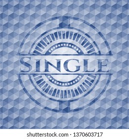 Single blue emblem or badge with abstract geometric polygonal pattern background.