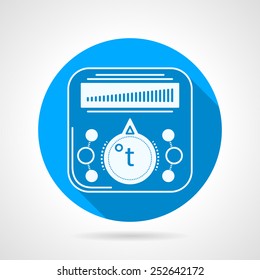 Single blue flat vector icon with white contour thermostat for underfloor heating on gray background with long shadow.