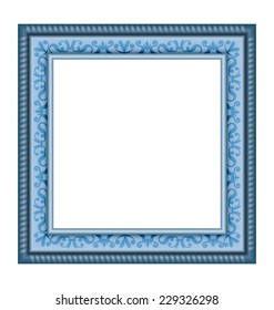 Single blue frame with ornament isolated on white background