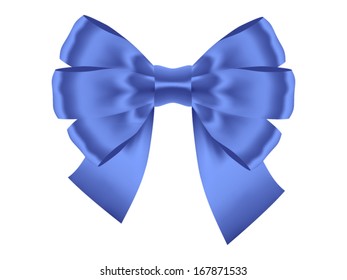 single blue gift bow isolated on white, vector
