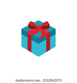 Single Blue Gift Box Red Ribbon, Christmas and New Year's Day ,red blue sky gift box white background