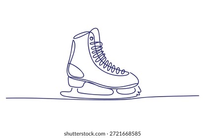 Single Blue Ice Skate on Ice Line Outline Single
