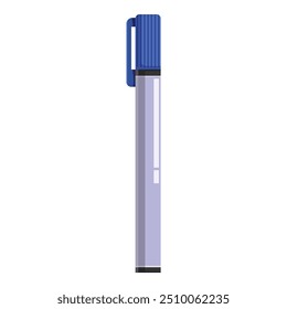 Single blue marker pen standing upright on a white background, depicting art supplies or office stationery