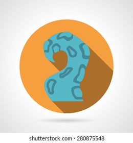 Single blue octopus tentacle. Flat color design round vector icon with long shadow on gray background.