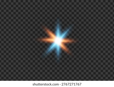 Single blue and orange starburst light flare effect on with starburst explosion lightburst abstract background lightray