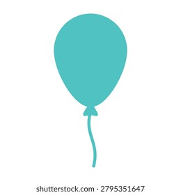 Single blue party balloon icon with celebration decoration birthday floating colorful cheerful isolated anniversary occasion inflatable