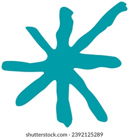 Single blue snowflake. Grunge vector color doodle isolated on transparent background. Rough hand-drawn illustration. Winter design element