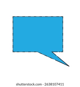 A single blue speech bubble outlined in black with a comic book style placed