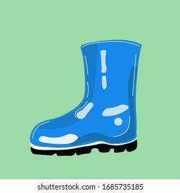 Single blue waterproof rubber boot isolated on mint background. Vector illustration