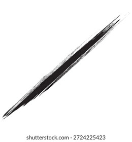 Um único traçado de pincel preto em negrito renderizado diagonalmente em um plano de fundo branco. O acidente vascular cerebral tem uma aparência orgânica texturizada, sugerindo movimento e energia.