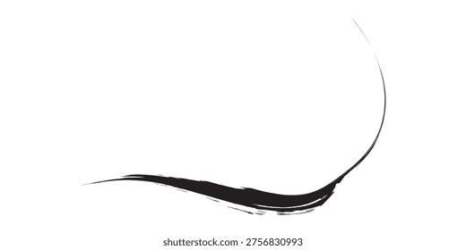 A single, bold black brush stroke with a fluid, curved shape, suggesting movement and artistry.