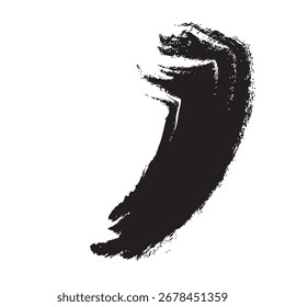 Una sola pincelada negra y audaz se curva hacia abajo, mostrando una superficie altamente texturizada, granulada y áspera, que se asemeja a un pincel seco o mancha de tinta.
