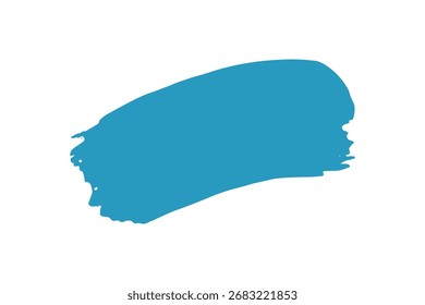 Una sola pincelada atrevida de pintura azul turquesa vibrante se captura contra un fondo blanco limpio, mostrando un golpe texturizado y artístico con marcas de cerdas visibles.
