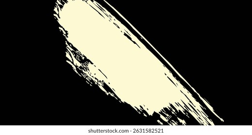 Single bold cream colored brush stroke on a black background. Minimalist, modern, and impactful vector element for various designs.art