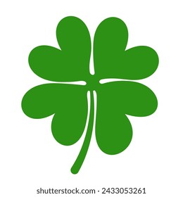 A single, bold green clover symbolizing luck and the spirit of St. Patrick's Day on a clean white background.