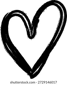 Single, bold heart shape drawn with a black brush stroke on a clean isolated background. Its textured, artistic style makes it ideal for romantic, Valentines, or creative design projects.