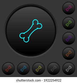 Single bone dark push buttons with vivid color icons on dark grey background
