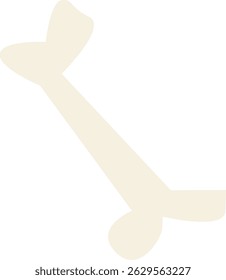 A single bone is depicted in a minimalist, cartoonish manner with rounded edges and smooth lines.  This skeletal fragment with subtle curves and an off-white hue. Cartoon vector illustration
