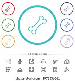 Single bone flat color icons in circle shape outlines. 12 bonus icons included.