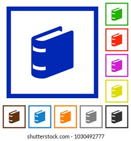 Single book flat color icons in square frames on white background