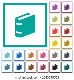 Single book flat color icons with quadrant frames on white background