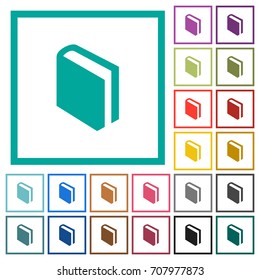 Single book flat color icons with quadrant frames on white background