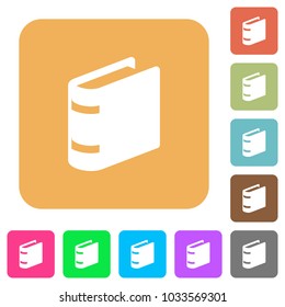 Single book flat icons on rounded square vivid color backgrounds.