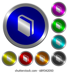 Single book icons on round luminous coin-like color steel buttons