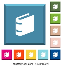 Single book white icons on edged square buttons in various trendy colors