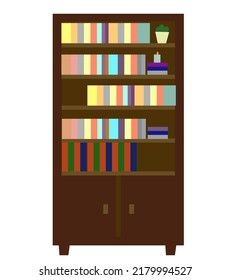 Single bookcase or library vector illustration isolated on white background.