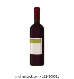Single Bottle of Red Wine With Blank Label Vector Illustration