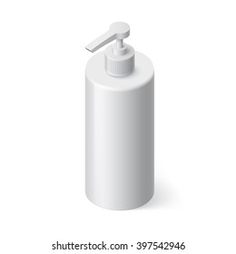Single Bottle of Shampoo in Isometric Style on White Background