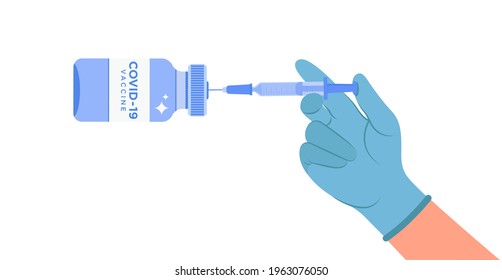 A single bottle vial of Covid-19 coronavirus vaccine . Syringe and vaccine. vaccination icon.