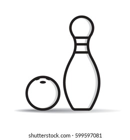 single bowling pin with bowling ball in black-vector drawing