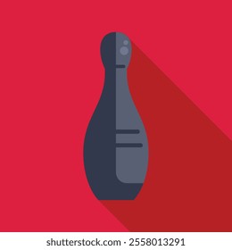 Single bowling pin with long shadow on red background, perfect for representing the concept of bowling