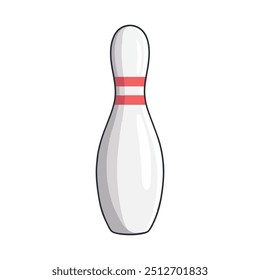 Pin de boliche único con rayas rojas, Ilustración vectorial realista. Ideal para deportes y diseños con temática de bolos.