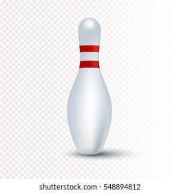 Single bowling pin with red stripes isolated on transparent background, vector illustration