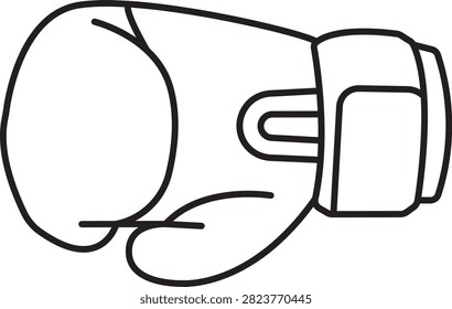 Single boxing glove line vector icon featuring side view minimalist outline design of leather sparring glove with wrist strap detail.