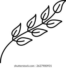 A single branch is depicted with multiple leaves in a bold line art style.  The drawing shows a slender stem with attached foliage, forming a flowing natural shape. Cartoon vector illustration