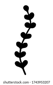 Rama única con hojas en tinta aislada sobre fondo blanco. Elemento decorativo de vector dibujado a mano en estilo doodle para invitación y decoración de boda, postal, volante, banner o sitio web